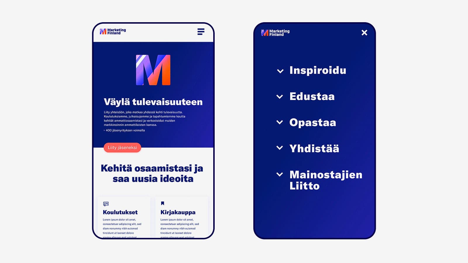 Marketing Finland frontpage mobile screens